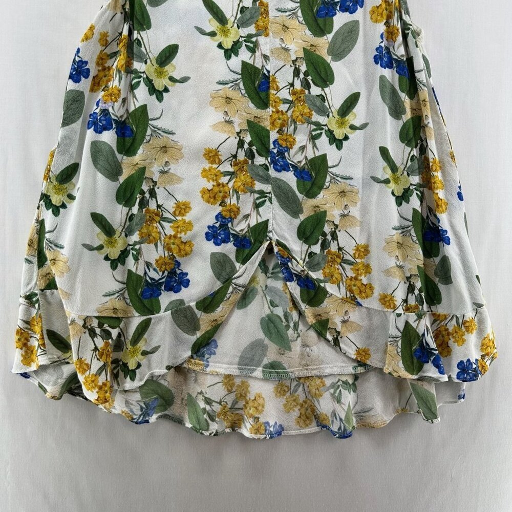 Karen Kane Ruffle Hem Tank Top Women M Round Neck Sleeveless Floral White Yellow - Picture 6 of 10